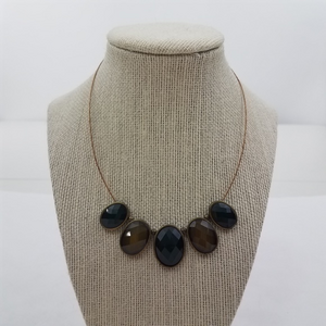 Rhinestone‎ Necklace Brown Black Gold Tone Wire Sta